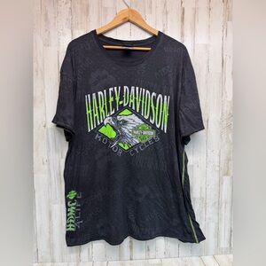 Harley Davidson Black with Green Design T Shirt Size 2XL Mens Y2K Grudge Skull
